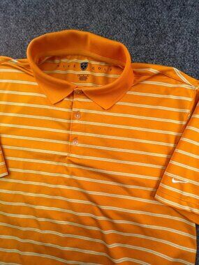 Nike Golf Adult Mens Shirt Medium Polo Orange Striped Nike Fit Dry Stretch